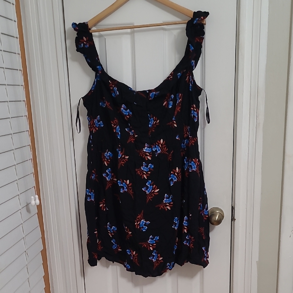 City Chic Black Mini Dress with Blue and Red Floral Pattern